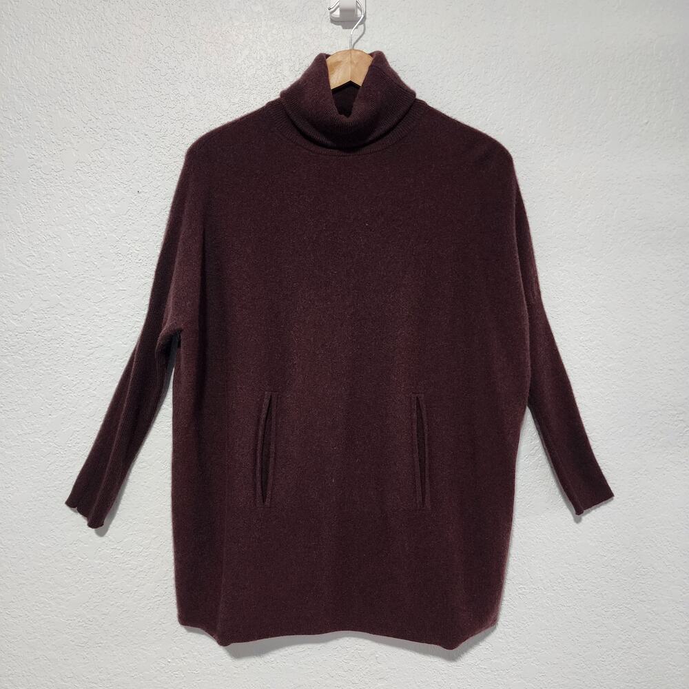 Garnet Hill Turtleneck Tunic Relaxed Sweater Cashmere Wool Burgundy Small